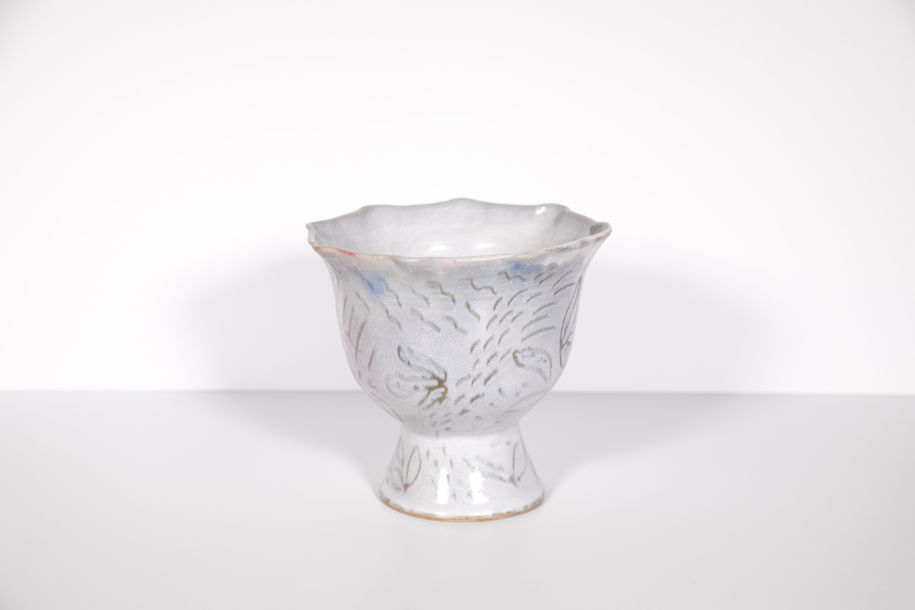 Etched pedestal bowl